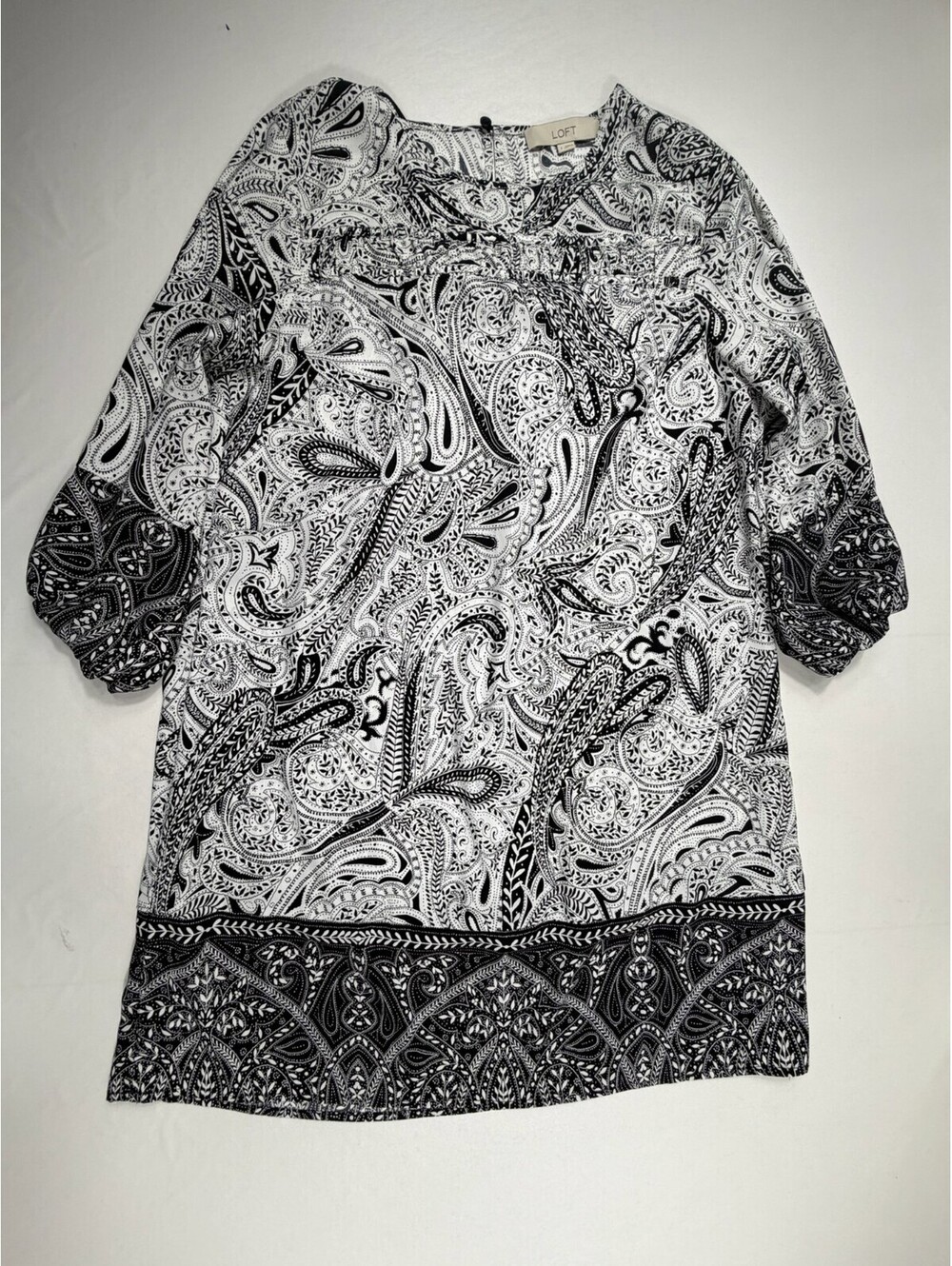 LOFT Black and White Paisley Print Dress Size Small
